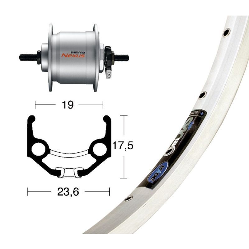 ROUE AVANT 28x1.75 ZAC19 100 mm 36 TROUS MOYEU DYNAMO SHIMANO DH3N20 ALUMINIUM NOIR/ARGENT (19-622)